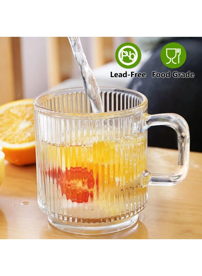 LODROC 6 PACK Premium Glass Coffee Mugs with Handle, 12 OZ Classic Vertical Stripes Glass Coffee Cups, Transparent Tea Cup for Hot/Cold Beverages, Glassware Set for Americano, Latte, Cappuccino - Image 5